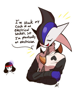 bodily_fluids crossed_arms dialogue duo eyes_closed female male nervous nervous_sweat not_furry open_mouth racing_suit simple_background spikes spikes_(anatomy) sweat text white_background pollyanna nintendo pokemon lancer_(sbin) gallade generation_4_pokemon humanoid pokemon_(species) 2021 english_text hi_res signature