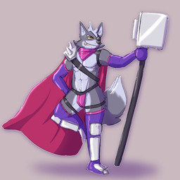anthro biped cape clothed clothing costume eye_patch eyewear fur grey_background male simple_background smile solo tail habiyeru nintendo star_fox wolf_o'donnell canid canine canis mammal wolf 1:1 2023 digital_media_(artwork)