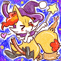 :3 ambiguous_anthro ambiguous_gender anthro biped blush broom broom_riding cleaning_tool clothing digitigrade dipstick_tail food hat headgear headwear heart_symbol holding_object holding_wand looking_at_viewer markings object_in_tail one_eye_closed scarf shrimp_(food) snout solo tail tail_markings text tongue tongue_out wand wink winking_at_viewer witch_hat annyui0611 nintendo pokemon braixen canid generation_6_pokemon mammal pokemon_(species) 1:1 2022 digital_drawing_(artwork) digital_media_(artwork) english_text full-length_portrait hi_res japanese_description portrait translated_description