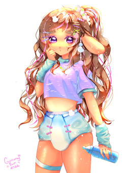 accessory ageplay anthro armband baby_bottle bottle brown_hair clean_diaper clothed clothing container crop_top cutie_mark diaper female fur glistening glistening_body hair hair_accessory hairpin holding_bottle holding_container holding_object infantilism orange_body orange_fur pink_eyes purple_clothing purple_shirt purple_topwear roleplay shirt simple_background solo sparkles sparkling_eyes topwear wearing_diaper white_background gummyfur hasbro my_little_pony hare lagomorph leporid mammal absurd_res digital_media_(artwork) hi_res