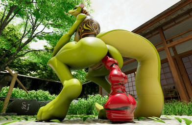 anal anal_masturbation anal_penetration anthro anthrofied back_tattoo big_butt big_tail breasts butt crouching day digitigrade dildo dildo_in_ass dildo_insertion dildo_sitting female forked_tongue genitals glistening glistening_body glistening_dildo glistening_scales glistening_sex_toy grass green_body green_scales head_flower long_tail looking_at_viewer looking_back looking_back_at_viewer low-angle_view masturbation medium_breasts naughty_face non-mammal_breasts non-mammal_vulva object_in_ass outside penetration plant rear_view red_dildo scales sex_toy sex_toy_in_ass sex_toy_insertion shrub sky smile smiling_at_viewer solo tail tattoo teal_eyes teal_sclera thick_tail thick_thighs tongue tongue_out toying_self tree vulva white_sky wide_hips impaer_jaster da.nilkaz_(modeler) dreamworks kung_fu_panda master_viper reptile scalie snake viper 2026 3d_(artwork) digital_media_(artwork) hi_res watermark