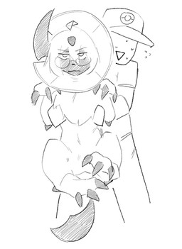 3_toes after_transformation ahoge angry anthro arm_spikes belly_tuft bodily_fluids chest_tuft claws clothing cone_of_shame duo elbow_spikes eyewear feet female feral glare glasses hair hat headgear headwear held_by_legs held_up horn kemono lifted looking_at_viewer male male/female medical_instrument midriff raised_arms raised_leg raised_tail round_glasses scientific_instrument shirt spikes spikes_(anatomy) sweat sweatdrop tail toes topwear transformation tuft snepause nintendo pokemon shen_(snepause) absol generation_3_pokemon humanoid pokemon_(species) monochrome trans_(lore) trans_woman_(lore)