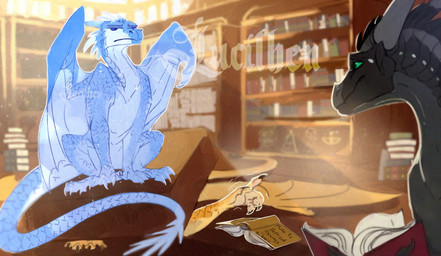 ambiguous_gender black_body black_scales blue_body blue_eyes blue_scales blurred_background book bookshelf brown_body brown_scales claws feral finger_claws frown furniture green_eyes group half-closed_eyes head_spikes heart_symbol horn inside library long_neck long_tail looking_at_another membrane_(anatomy) membranous_wings narrowed_eyes pinned pinned_to_ground scales shaking sitting smile snout spikes spikes_(anatomy) stinger stinger_tail tail text toe_claws trembling trio wing_claws wings lucithen european_mythology mythology wings_of_fire moonwatcher_(wof) qibli_(wof) winter_(wof) dragon icewing_(wof) mythological_creature mythological_scalie nightwing_(wof) sandwing_(wof) scalie western_dragon english_text hi_res shaded watermark