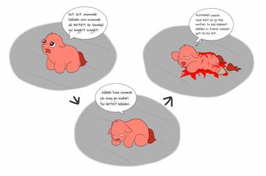 abuse ambiguous_feral ambiguous_gender animal_abuse baby_talk blood bodily_fluids crying dialogue directional_arrow feral fur gore hooves lying neonate offscreen_character on_front open_mouth pain pained_expression red_body red_fur red_tail severed_body_part severed_tail simple_background solo standing suffering tail tears text torture young young_ambiguous young_feral carpdime fluffy_pony fluffy_pony_(species) mammal digital_media_(artwork) english_text sequence