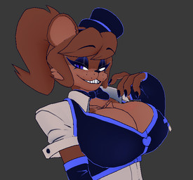 anthro big_breasts black_bow_tie black_eyeshadow black_nails blue_eyes bow_tie breasts brown_body brown_fur brown_hair cleavage clothed clothing colored_nails crossgender eyeshadow female fur grey_background grin grinning_at_viewer hair hat headgear headwear long_hair looking_at_viewer makeup mtf_crossgender nails ponytail sharp_teeth short_sleeves simple_background smile smiling_at_viewer solo teeth top_hat cryptiacurves cryptiacurves_(modeler) fazclaire's_nightclub five_nights_at_freddy's scottgames freddy_(fnaf) frenni_(cryptiacurves) bear mammal 3d_(artwork) digital_media_(artwork)