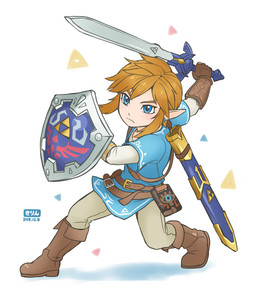 blonde_hair blue_eyes boots clothing footwear hair humanoid_pointy_ears male master_sword melee_weapon not_furry pointy_ears shield shoes simple_background solo sword weapon white_background giraffe_(artist) breath_of_the_wild nintendo the_legend_of_zelda link humanoid hylian 2019 signature