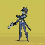 clothed clothing female gun handgun machine melee_weapon not_furry patreon_username pistol ranged_weapon shooting solo sword text weapon vanripper daystone patreon hedvika robot 1:1 2d_animation animated english_text short_playtime