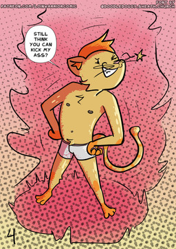 anthro aura clothing dialogue fur male one_eye_closed orange_body orange_fur pose smile smiling_at_viewer smirk smirking_at_viewer solo speech_bubble text underwear wink yellow_body loin_warrior popsicle_(loin_warrior) absurd_res comic english_text hi_res