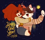 anthro clothing duo eyelashes eyewear fireworks glasses hand_on_back heart_symbol hug inner_ear_fluff open_mouth romantic romantic_couple round_glasses sweater topwear tuft winter puppeypawbs new_year_2025 maple_(puppeypawbs) syrup_(puppeypawbs) calico_cat canid canine canis domestic_cat domestic_dog felid feline felis mammal 2025 digital_drawing_(artwork) digital_media_(artwork) hi_res