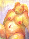 anthro belly biped breasts eyes_closed female front_view genitals navel nipples nude overweight overweight_anthro overweight_female pussy sitting solo oddwilds lagomorph leporid mammal rabbit 2012 digital_media_(artwork) digital_painting_(artwork) half-length_portrait hi_res painting_(artwork) portrait traditional_media_(artwork) warm_colors watercolor_(artwork)