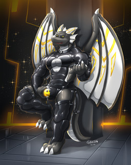anthro beckoning black_body bulge chastity_bulge chastity_device claws clothing dorsal_fin dorsal_frill ear_fins fin frill_(anatomy) gesture grey_body groping_crotch horn latex latex_clothing lock_symbol looking_at_viewer male multicolored_body null_bulge possession red_eyes rubbing_crotch spines wearing_chastity_device wings glaucablitz mythology negadrake dragon mythological_creature mythological_scalie scalie 2022 absurd_res hi_res