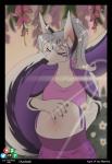 anthro belly big_belly black_nose clothed clothing ear_tuft eyes_closed female flower grey_hair hair plant pregnant pregnant_anthro pregnant_female solo tree tuft azaleesh ayre canid canine fox mammal