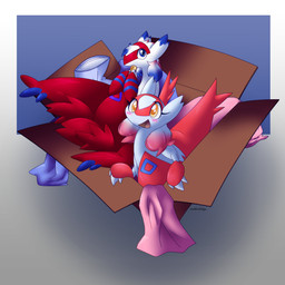 ambiguous_gender blue_body blue_ears blue_eyes blue_fur blue_hair blue_wings bob_cut box container duo ear_markings eyelashes feral fur fur_markings gradient_hair hair happy in_box in_container markings multicolored_body multicolored_fur red_body red_fur red_hair red_tail red_wings smile tail two_tone_body two_tone_fur two_tone_wings white_body white_ears white_fur white_hair wings yellow_eyes motherlatias nintendo pokemon heather_(motherlatias) generation_3_pokemon latias legendary_pokemon pokemon_(species) 1:1 2024 absurd_res hi_res