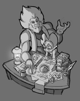 4_fingers anthro beard book claws eyewear facial_hair female finger_claws fingers furniture glasses lamp lantern larger_male loose_feather male muscular muscular_male notched_ear quill schematic size_difference smaller_female table morgan_guyer mina_the_hollower yacht_club_games lionel_(mina_the_hollower) mina_(mina_the_hollower) felid lion mammal mouse murid murine pantherine rodent concept_art hi_res official_art