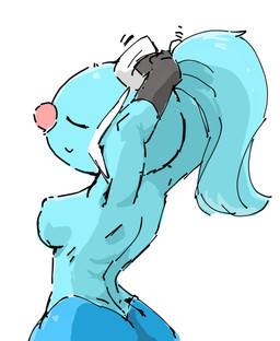 anthro breasts clothed clothing female rear_view simple_background solo topless topless_female tying_bow tokemaru nintendo pokemon dewott generation_5_pokemon pokemon_(species) hi_res