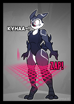 anthro beak black_border border clothing feathers female grey_body imminent_death inside laser laser_grid multicolored_body one-piece_swimsuit pink_eyes solo swimwear tail tail_feathers text two_tone_body white_body rem_phase capcom resident_evil avian bird owl 2026 absurd_res digital_media_(artwork) english_text hi_res
