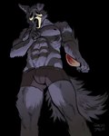 abs anthro black_background blood bodily_fluids clothing fur knife male mask muscular muscular_anthro muscular_male navel nipples pecs simple_background standing tail underwear carlosjarlos scream_(films) canid canine canis mammal wolf absurd_res digital_drawing_(artwork) digital_media_(artwork) hi_res