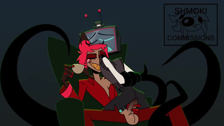 4_fingers amused anal antennae_(anatomy) antlers balls bdsm beverage black_body black_tentacles bondage bottomless bottomwear bound butt casual_sex chair chest_tuft chuckling clenched_teeth clothed clothing container cup desperation dominant dominant_male drinking duo electricity electronics erection eyewear fingers for_a_head fur furniture fuzzy genitals glitch grey_background grinding groan hair half-closed_eyes hands_behind_back hat headgear headwear holding_beverage holding_container holding_cup holding_object holding_penis horn humanoid_genitalia humanoid_penis imminent_anal imminent_sex leaning leaning_forward leaning_on_another looking_down looking_pleasured male male/male medium_hair moan monocle narrowed_eyes on_chair on_lap open_bottomwear open_clothing open_pants open_shirt open_topwear pants partially_clothed penis prodding red_clothing red_eyes red_hair restrained restrained_by_tentacles restraints screen screen_face sex sharp_teeth shirt simple_background sipping sitting smile smug spread_legs spreading static submissive submissive_male sweater teasing teeth television tentacle_around_arm tentacles top_hat topwear tuft shmoki hazbin_hotel hellaverse alastor_(hazbin_hotel) vox_(hazbin_hotel) animal_humanoid deer deer_humanoid demon humanoid mammal mammal_humanoid object_head screen_head tv_head 16:9 2d_animation animated loop motion_tweening no_sound seamless_loop short_playtime signature webm widescreen