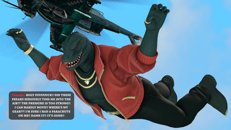 aircraft anthro black_bottomwear black_clothing black_pants bottomwear clothed clothed_anthro clothing cloud falling footwear helicopter jacket jewelry male pants red_clothing red_jacket red_topwear shoes sky solo text topwear vehicle meteorsmash okamical_(modeler) epic_games fortnite thunder_(fortnite) komodo_dragon lizard monitor_lizard reptile scalie 16:9 3d_(artwork) 4k absurd_res digital_media_(artwork) english_text hi_res widescreen