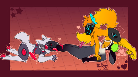 anthro anthro_on_anthro anthro_penetrated anthro_penetrating anthro_penetrating_anthro anthro_pred anthro_prey face_fucking feet_first genitals group irrumatio machine male male/male male_penetrated male_penetrating male_penetrating_male male_pred male_prey nude nude_anthro oral oral_vore partially_inside penetration penile penis penis_in_mouth protogen_visor sex simple_background smile tail tongue tongue_out tongue_wrap trio vore x-ray_view thatfennecdan basil_(basilthebun) equalizer_(thatfennecdan) folly_(basilthebun) lagomorph leporid mammal protogen rabbit absurd_res hi_res