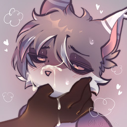 ambiguous_gender anthro blush bodily_fluids brown_body brown_fur cum cum_on_face duo finger_in_mouth fur genital_fluids grey_body grey_fur heart_symbol multicolored_body multicolored_fur orange_pupils pupils simple_background steam white_body white_fur h0t-garbage maverick_(nami955) bovid caprine domestic_cat felid feline felis goat mammal 1:1 headshot_portrait hi_res icon portrait shaded signature trans_(lore) trans_man_(lore)