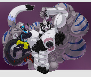 4_toes 5_fingers anthro armpit_hair balls beard big_balls big_bulge big_muscles big_pecs big_penis bite_mark black_body black_chest_hair black_fur black_nipples blue_hair blue_markings body_hair bulge chest_hair clothed clothing countershading crossed_arms cybernetic_limb cybernetic_tail duo eyewear facial_hair feet fingers fist flexing fur genitals glasses grey_body grey_fur grin hair holding_another huge_balls huge_bulge huge_muscles huge_pecs huge_penis hyper hyper_balls hyper_bulge hyper_genitalia hyper_muscles hyper_penis looking_at_another male markings muscular nipples nude pecs penis plantigrade pubes raised_arm size_difference smile toes underwear underwear_only vein veiny_muscles white_body white_countershading fierglief fier_rathais felid mammal mustelid musteline pantherine tiger true_musteline weasel 2024 absurd_res hi_res