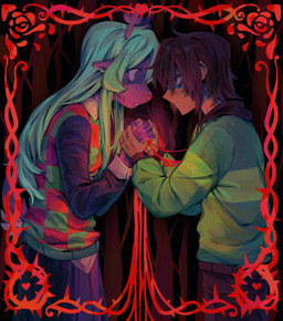 anthro blonde_hair bottomwear brown_body brown_fur brown_hair clothing duo female freckles fur hair hand_holding horn male skirt goomyloid deltarune undertale_(series) kris_dreemurr noelle_holiday deer human mammal new_world_deer reindeer 2025 absurd_res hi_res nonbinary_(lore)