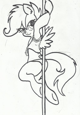 anthro dancing feathered_wings feathers female hair loli pole pole_dancing smile solo wings young young_anthro young_female anibaruthecat friendship_is_magic hasbro my_little_pony mythology scootaloo_(mlp) equid equine mammal mythological_creature mythological_equine pegasus 2013 black_and_white hi_res marker_(artwork) monochrome traditional_media_(artwork)