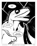 anthro bodily_fluids border clothing crying dialogue forked_tongue hoodie male open_mouth rock scared solo speech_bubble tears terror tongue topwear white_clothing white_hoodie white_topwear sharkinthepark komo_(sharkinthepark) komodo_dragon lizard monitor_lizard reptile scalie 2025 absurd_res black_and_white comic hi_res monochrome