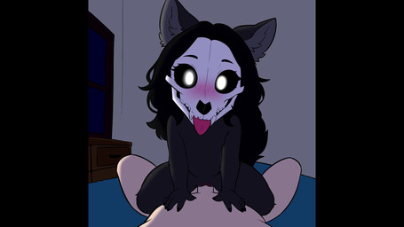 anthro bed bedroom black_body black_fingernails black_nails bone colored_nails eyelashes female fingernails first_person_view fur furniture genitals grey_body grey_fur grey_hair hair happy happy_sex loli long_hair looking_at_viewer male male/female nails night penetration penis seductive sex sharp_fingernails sharp_nails skull skull_head tail tail_motion tailwag tongue tongue_out vaginal vaginal_penetration vulva young young_anthro young_female jhussethy scp_foundation malo(li) scp-1471-a canid canine humanoid malo mammal skull_dog 16:9 animated hi_res high_framerate no_sound short_playtime video widescreen