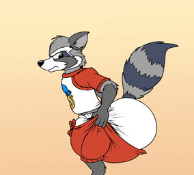 annoyed anthro big_diaper bottomwear clean_diaper clothing diaper male pajamas pulling_up_pants shorts solo struggling wardrobe_malfunction pidgopidgey_(artist) guardians_of_the_galaxy marvel rocket_raccoon mammal procyonid raccoon 2d_animation animated frame_by_frame