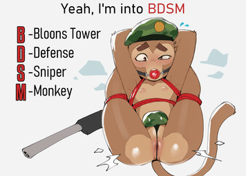anthro anus areola arms_above_head ball_gag bdsm beret biped blush bodily_fluids bondage bound butt clothing countershade_face countershade_torso countershading drooling eyebrows flexible folded fucked_silly gag hat headgear headwear legs_behind_head legs_up looking_pleasured male nipples perineum restraints rope rope_bondage saliva solo spread_legs spreading tail text thong underwear cheesecrumbles bloons_tower_defense ninja_kiwi sniper_monkey_(bloons) haplorhine mammal monkey primate english_text