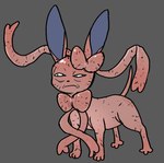 3_toes ambiguous_gender blue_eyes feet feral humor long_ears pink_body pink_skin ribbons serious_face shaved solo squinted_eyes standing tentacles toes why blitzdrachin conditional_dnp nintendo pokemon canid eeveelution generation_6_pokemon mammal pokemon_(species) sylveon 2024 hi_res meme