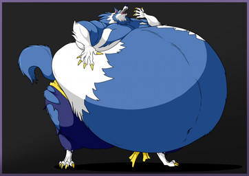 anthro belly big_belly bottomwear claws clothing fangs fur hand_on_hip huge_belly hyper hyper_belly licking licking_lips male morbidly_obese morbidly_obese_anthro morbidly_obese_male navel obese obese_anthro obese_male open_mouth overweight overweight_anthro overweight_male pants solo standing tail teeth tongue tongue_out torn_bottomwear torn_clothing torn_pants hectorthewolf capcom darkstalkers jon_talbain canid canine canis mammal wolf 2026 hi_res