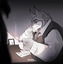 anthro black_clothing black_topwear black_vest cigar clothing document duo elderly_male furniture hand_on_face holding_cigar holding_object male male/male mouth_closed shirt side_view silhouette sitting table text topwear vest white_clothing white_shirt white_topwear lao_renjia2006 disney zootopia milton_lynxley pawbert_lynxley canada_lynx felid feline lynx mammal absurd_res english_text hi_res