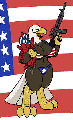 american_flag american_flag_bikini anthro assault_rifle beak bikini breasts brown_body brown_feathers clothing feathers female fireworks flag flag_background flag_bikini flag_clothing flag_print flag_swimwear gun holidays m16 machine_gun non-mammal_breasts print_bikini print_clothing print_swimwear ranged_weapon rifle simple_background solo star swimwear two-piece_swimsuit united_states_of_america weapon white_body white_feathers trout_(artist) 4th_of_july american_eagle accipitrid accipitriform avian bald_eagle bird eagle sea_eagle 2016 aliasing digital_media_(artwork) hi_res