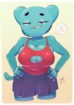 anthro big_breasts blue_body blue_eyes blue_fur bodily_fluids breasts cleavage clothed clothing female fur huge_breasts looking_at_viewer mature_anthro mature_female simple_background smile smiling_at_viewer solo sweat edalv cartoon_network the_amazing_world_of_gumball nicole_watterson domestic_cat felid feline felis mammal 2024 absurd_res hi_res