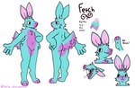 anthro blue_body blue_fur fur male simple_background smile solo text white_background chiggedychew fetch_(fetchbunny) hare lagomorph leporid mammal 2023 colored digital_media_(artwork) english_text flat_colors meme model_sheet signature