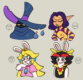 annoyed anthro arms_bent biped black_body black_clothing black_dress black_eyebrows black_hair blonde_hair blue_clothing blue_ear_piercing blue_eyes blue_hat blue_headwear blue_scarf blue_shawl blush blush_lines bodily_fluids bodysuit closed_smile clothed clothed_anthro clothed_female clothed_humanoid clothed_male clothing crown dress ear_piercing ear_ribbon expressions eyebrow_through_hair eyebrows eyes_closed fangs female female_anthro female_humanoid fur gem green_lips grey_background group hair happy hat headgear headwear humanoid_pointy_ears lidded_eyes light lips long_ears long_hair looking_at_viewer male male_humanoid markings medium_hair mitten_hands mole_(marking) mouth_closed multicolored_hair no_pupils noseless orange_eyes orange_sclera piercing pink_clothing pink_shirt pink_topwear pointy_ears purple_hair red_clothing red_eyebrows red_hair red_shirt red_topwear ruby_(gem) sapphire_(gem) scarf seam_(sewing) shirt short_hair simple_background skinsuit smile smiling_at_viewer smug_face sweat tan_body tan_eyelids tan_inner_ear tan_skin teeth thick_eyebrows tight_clothing topwear torn_clothing torn_hat torn_headwear translucent translucent_hair two_tone_hair white_body white_fur white_mouth yellow_bodysuit yellow_clothing yellow_eyes yellow_ribbon yellow_skinsuit queenly-owl mario_bros mario_plus_rabbids_kingdom_battle mario_plus_rabbids_sparks_of_hope nintendo raving_rabbids rayman_(series) ubisoft kanya_(mario_plus_rabbids) ly_the_fairy mr._dark_(rayman) rabbid_peach spark_hunter fairy humanoid lagomorph mammal rabbid unknown_species 2024 colored crossover digital_drawing_(artwork) digital_media_(artwork) english_description hi_res lighting