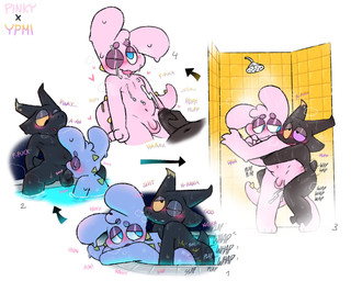 anal balls black_body blue_eyes blush bodily_fluids cum cum_on_chest cum_on_face cum_on_tongue dorsal_ridge drooling duo ejaculation eyes_closed fellatio genital_fluids genitals heart_symbol male male/male moan one_eye_closed open_mouth oral penile penis pink_body poolside purple_eyes saliva sex shower sound_effects steam sweat tail tail_ridge teeth text tongue tongue_out yellow_eyes lewdpurplgoo pinky_(lewdpurplgoo) ypmi goo_creature humanoid hybrid imp lagomorph leporid mammal 5:4 english_text hi_res