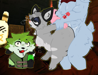 anthro female from_behind_position group male male/female nude sex size_difference taking_picture trio darkoh atlyss enok_(atlyss) fan_character hi_res