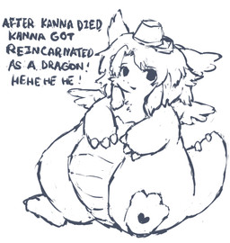 alternate_species anthro bucket_on_head feathered_wings feathers female furrification slightly_chubby solo text wings petday european_mythology mythology your_turn_to_die kanna_kizuchi dragon mythological_creature mythological_scalie scalie western_dragon english_text hi_res monochrome
