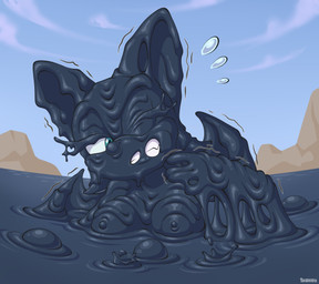 anthro big_breasts bodily_fluids breasts bubble clenched_teeth eyelashes female flying_sweatdrops green_eyes membrane_(anatomy) membranous_wings nipples nude one_eye_closed quicksand solo sticky struggling stuck sweat sweatdrop tar tar_covered teeth wam wince wings qajarito sega sonic_the_hedgehog_(series) rouge_the_bat bat mammal 2025 hi_res