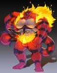 4_toes 5_fingers anthro barazoku big_muscles black_body black_fur featureless_crotch feet fingers flexing fur huge_muscles humanoid_hands hyper hyper_muscles male muscular muscular_anthro muscular_male pink_nose red_body red_fur solo standing striped_body striped_fur stripes toes yellow_sclera orzero nintendo pokemon generation_7_pokemon incineroar pokemon_(species) 2020 absurd_res hi_res