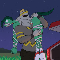 anthro arms_tied bottomwear bound butt car car_trunk carrying_another carrying_partner clothed clothing duo footwear footwear_only gag gagged grass kidnapping legs_tied looking_at_viewer male male/male male_anthro mostly_nude night nude nude_anthro nude_male outdoor_nudity outside pants pants_only plant shoes shoes_only shoulder_carry shrub sky socks standing star starry_sky tail tape tape_gag topless vehicle fuze nintendo pokemon dusknoir generation_3_pokemon generation_4_pokemon grovyle pokemon_(species) 1:1 hi_res