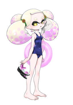 barefoot breasts clothing feet female footwear hair holding_clothing holding_footwear holding_object holding_shoes humanoid_pointy_ears not_furry one-piece_swimsuit pointy_ears pseudo_hair pupils school_swimsuit shoes simple_background small_breasts solo swimwear tentacle_hair tentacles tied_hair unusual_pupils young koharuno2 nintendo splatoon pearl_(splatoon) aquatic cephalopod humanoid inkling mollusk hi_res