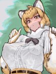 animal_print animal_print_armwear big_breasts breasts clothed clothing female fully_clothed gloves hair handwear looking_down low-angle_view neck_tuft solo standing tuft shibori_kasu kemono_friends jaguar_(kemono_friends) animal_humanoid felid felid_humanoid humanoid jaguar_humanoid mammal mammal_humanoid pantherine pantherine_humanoid 3:4