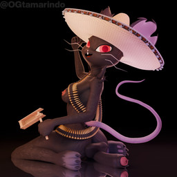 anthro balls breasts bullet_belt butt clothing female foreskin genitals gynomorph hat headgear headwear intersex looking_at_viewer looking_back matraca mexican nipples nude nude_female nude_intersex penis rat_tail simple_background sitting sitting_on_ground solo sombrero tail ogtamarindo shachath3d_(modeler) epic_games fortnite camille_(fortnite) mammal murid murine rat rodent 1:1 absurd_res hi_res