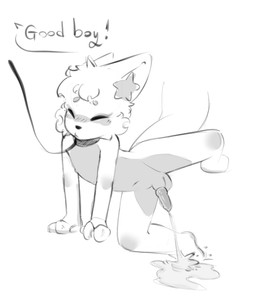 age_regression animal_genitalia animal_penis anthro blush bodily_fluids canine_genitalia canine_penis collar eyes_closed genital_fluids genitals humiliation leash leashed_collar male peeing penis praise raised_leg solo urine young bluchyccheese bluchy
