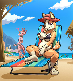3_toes 4_fingers anthro barefoot beach beach_chair belly big_breasts bikini bikini_bottom_down bite biting_lip black_bikini black_clothing black_nose black_swimwear blue_eyes bodily_fluids bottomless bottomwear bottomwear_down breast_grab breasts caught_in_the_act chair clothed clothing cloud detailed_background ears_through_headwear ejaculation exhibitionism eyelashes feet female fingering fingering_self fingers flying_sweatdrops fur furgonomic_headwear furgonomics furniture genital_fluids genitals gloves_(marking) grabbing_own_breast group hand_on_breast hat headgear headwear hindpaw holding_breast interrobang leg_markings looking_back lounge_chair lounging male markings masturbation mature_female multicolored_body multicolored_fur navel one_breast_out orange_body orange_fur outside panties panties_down partially_clothed paws plantigrade public public_masturbation purple_eyes red_clothing red_hat red_headwear red_sun_hat sea seaside shocked sitting sky slightly_chubby slightly_chubby_female socks_(marking) soles solo_focus sun_hat sweat sweatdrop swimwear tail tan_body tan_fur toes two-piece_swimsuit two_tone_body two_tone_fur underwear underwear_down vaginal vaginal_fingering vaginal_fluids vaginal_masturbation vaginal_squirting vulva water bassybefuddle conditional_dnp bluey_(series) background_character chilli_heeler amphibian aquatic australian_cattle_dog axolotl canid canine canis cattledog domestic_dog herding_dog mammal mole_salamander pastoral_dog salamander hi_res
